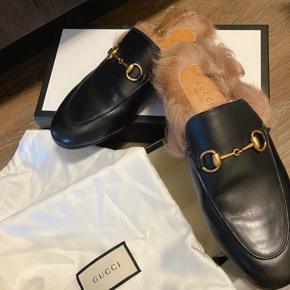 Gucci Princetown Fur Slippers Black Size38 - Picture 1 of 5